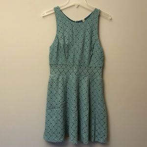 Blue Lace Dress with see through midriff